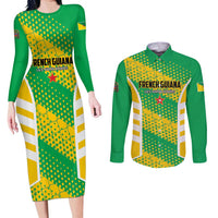 Custom French Guiana Football Couples Matching Long Sleeve Bodycon Dress and Long Sleeve Button Shirt Go Les Yana Dokos - Wonder Print Shop