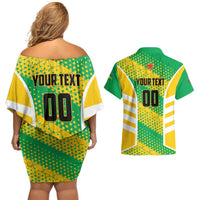 Custom French Guiana Football Couples Matching Off Shoulder Short Dress and Hawaiian Shirt Go Les Yana Dokos - Wonder Print Shop
