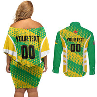 Custom French Guiana Football Couples Matching Off Shoulder Short Dress and Long Sleeve Button Shirt Go Les Yana Dokos - Wonder Print Shop