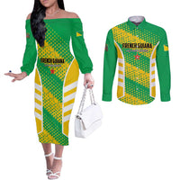 Custom French Guiana Football Couples Matching Off The Shoulder Long Sleeve Dress and Long Sleeve Button Shirt Go Les Yana Dokos - Wonder Print Shop