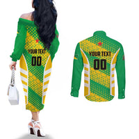 Custom French Guiana Football Couples Matching Off The Shoulder Long Sleeve Dress and Long Sleeve Button Shirt Go Les Yana Dokos - Wonder Print Shop