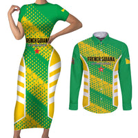 Custom French Guiana Football Couples Matching Short Sleeve Bodycon Dress and Long Sleeve Button Shirt Go Les Yana Dokos - Wonder Print Shop