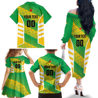 Custom French Guiana Football Family Matching Off The Shoulder Long Sleeve Dress and Hawaiian Shirt Go Les Yana Dokos - Wonder Print Shop