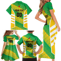 Custom French Guiana Football Family Matching Short Sleeve Bodycon Dress and Hawaiian Shirt Go Les Yana Dokos - Wonder Print Shop