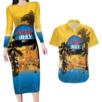 Personalized Xmas in July 2025 Couples Matching Long Sleeve Bodycon Dress and Hawaiian Shirt Caribbean Summer Christmas - Wonder Print Shop