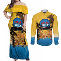 Personalized Xmas in July 2025 Couples Matching Off Shoulder Maxi Dress and Long Sleeve Button Shirt Caribbean Summer Christmas - Wonder Print Shop