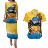 Personalized Xmas in July 2025 Couples Matching Puletasi and Hawaiian Shirt Caribbean Summer Christmas - Wonder Print Shop
