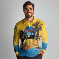 Personalized Xmas in July 2025 Long Sleeve Polo Shirt Caribbean Summer Christmas - Wonder Print Shop