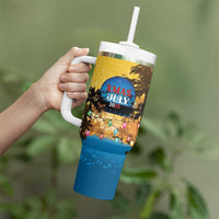 Personalized Xmas in July 2025 Tumbler With Handle Caribbean Summer Christmas - Wonder Print Shop