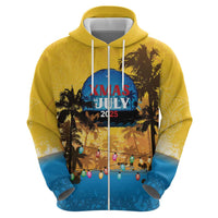 Personalized Xmas in July 2025 Zip Hoodie Caribbean Summer Christmas - Wonder Print Shop