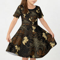 Javanese Batik Semen Kid Short Sleeve Dress Indonesian Traditional Pattern