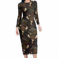 Javanese Batik Semen Long Sleeve Bodycon Dress Indonesian Traditional Pattern