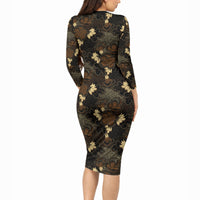 Javanese Batik Semen Long Sleeve Bodycon Dress Indonesian Traditional Pattern