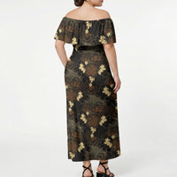 Javanese Batik Semen Off Shoulder Maxi Dress Indonesian Traditional Pattern