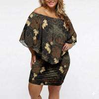 Javanese Batik Semen Off Shoulder Short Dress Indonesian Traditional Pattern