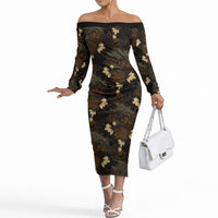Javanese Batik Semen Off The Shoulder Long Sleeve Dress Indonesian Traditional Pattern