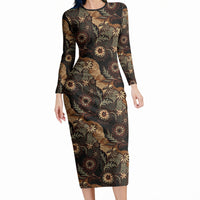 Batik Pedalaman Semen Lereng Style Long Sleeve Bodycon Dress Indonesian Traditional Pattern