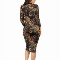 Batik Pedalaman Semen Lereng Style Long Sleeve Bodycon Dress Indonesian Traditional Pattern