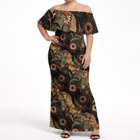 Batik Pedalaman Semen Lereng Style Off Shoulder Maxi Dress Indonesian Traditional Pattern