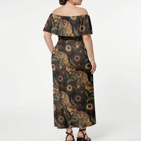 Batik Pedalaman Semen Lereng Style Off Shoulder Maxi Dress Indonesian Traditional Pattern
