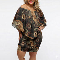 Batik Pedalaman Semen Lereng Style Off Shoulder Short Dress Indonesian Traditional Pattern