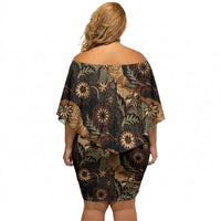 Batik Pedalaman Semen Lereng Style Off Shoulder Short Dress Indonesian Traditional Pattern