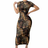 Batik Pedalaman Semen Lereng Style Short Sleeve Bodycon Dress Indonesian Traditional Pattern