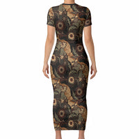 Batik Pedalaman Semen Lereng Style Short Sleeve Bodycon Dress Indonesian Traditional Pattern