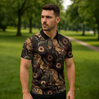 Batik Pedalaman Semen Lereng Style Zipper Polo Shirt Indonesian Traditional Pattern