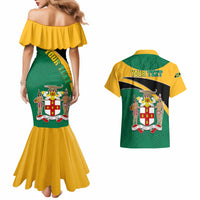 Mermaid dress and Hawaiian shirt set, green and yellow with crest back print