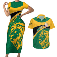 Personalised Jamaica Couples Matching Short Sleeve Bodycon Dress and Hawaiian Shirt Jumieka Lion Mix African Pattern - Wonder Print Shop