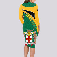 Personalised Jamaica Long Sleeve Bodycon Dress Jumieka Lion Mix African Pattern - Wonder Print Shop