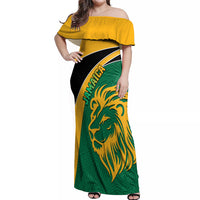 Personalised Jamaica Off Shoulder Maxi Dress Jumieka Lion Mix African Pattern - Wonder Print Shop