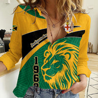 Jamaica Independence Day Women Casual Shirt Jumieka Lion Mix African Pattern - Wonder Print Shop