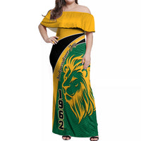 Personalised Jamaica Independence Day Off Shoulder Maxi Dress Jumieka Lion Mix African Pattern - Wonder Print Shop