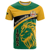 Personalised Jamaica Independence Day T Shirt Jumieka Lion Mix African Pattern - Wonder Print Shop