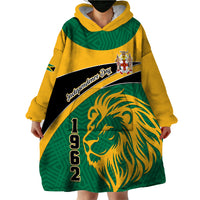 Personalised Jamaica Independence Day Wearable Blanket Hoodie Jumieka Lion Mix African Pattern - Wonder Print Shop