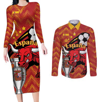 Spain 2024 Football Champions Couples Matching Long Sleeve Bodycon Dress and Long Sleeve Button Shirt Espana La Roja - Wonder Print Shop
