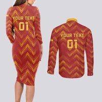 Spain 2024 Football Champions Couples Matching Long Sleeve Bodycon Dress and Long Sleeve Button Shirt Espana La Roja - Wonder Print Shop