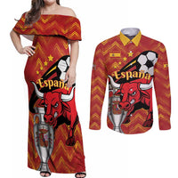 Spain 2024 Football Champions Couples Matching Off Shoulder Maxi Dress and Long Sleeve Button Shirt Espana La Roja - Wonder Print Shop