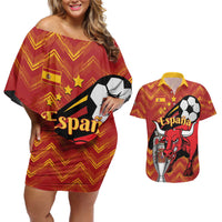 Spain 2024 Football Champions Couples Matching Off Shoulder Short Dress and Hawaiian Shirt Espana La Roja - Wonder Print Shop