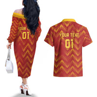 Spain 2024 Football Champions Couples Matching Off The Shoulder Long Sleeve Dress and Hawaiian Shirt Espana La Roja - Wonder Print Shop