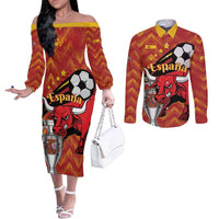 Spain 2024 Football Champions Couples Matching Off The Shoulder Long Sleeve Dress and Long Sleeve Button Shirt Espana La Roja