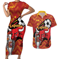 Spain 2024 Football Champions Couples Matching Short Sleeve Bodycon Dress and Hawaiian Shirt Espana La Roja - Wonder Print Shop