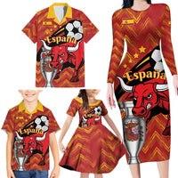 Spain 2024 Football Champions Family Matching Long Sleeve Bodycon Dress and Hawaiian Shirt Espana La Roja - Wonder Print Shop