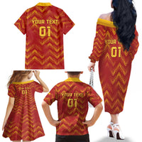 Spain 2024 Football Champions Family Matching Off The Shoulder Long Sleeve Dress and Hawaiian Shirt Espana La Roja - Wonder Print Shop