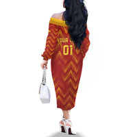 Spain 2024 Football Champions Family Matching Off The Shoulder Long Sleeve Dress and Hawaiian Shirt Espana La Roja - Wonder Print Shop
