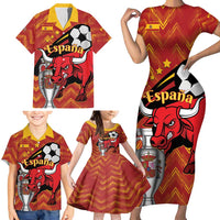 Spain 2024 Football Champions Family Matching Short Sleeve Bodycon Dress and Hawaiian Shirt Espana La Roja - Wonder Print Shop