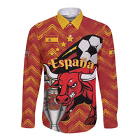 Spain 2024 Football Champions Long Sleeve Button Shirt Espana La Roja - Wonder Print Shop