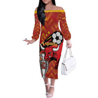 Spain 2024 Football Champions Off The Shoulder Long Sleeve Dress Espana La Roja - Wonder Print Shop